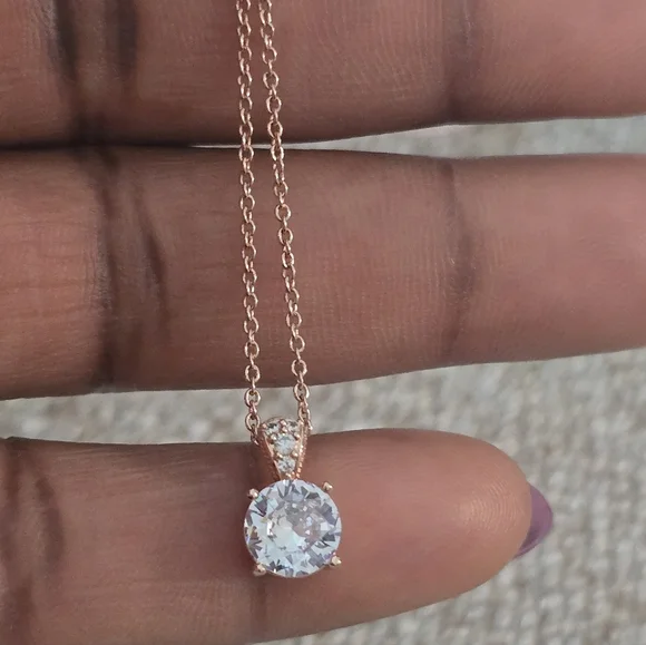 Macy's Elegant Rose Gold Necklace Crystal Pendant New - Picture 4 of 7